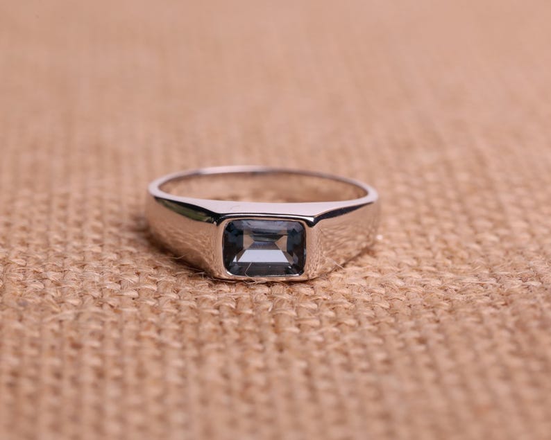 Emerald Cut Blue Topaz Mens Wedding Band,  Anniversary Gift For Him
