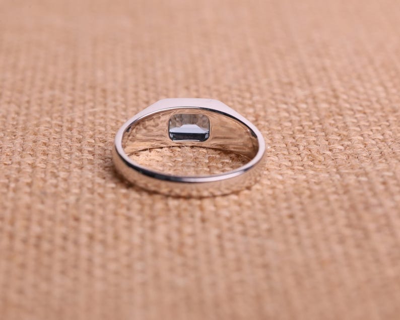 Emerald Cut Blue Topaz Mens Wedding Band,  Anniversary Gift For Him