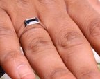 Emerald Cut Blue Topaz Mens Wedding Band,  Anniversary Gift For Him