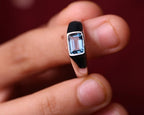 Emerald Cut Blue Topaz Mens Wedding Band,  Anniversary Gift For Him