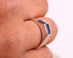 Emerald Cut Blue Topaz Mens Wedding Band,  Anniversary Gift For Him