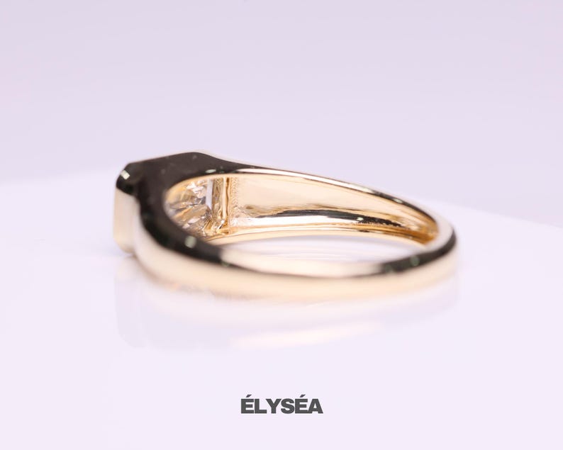 Emerald Cut Lab Grown Diamond Signet Ring, 14K Gold Bezel Set Dainty Engagement Ring