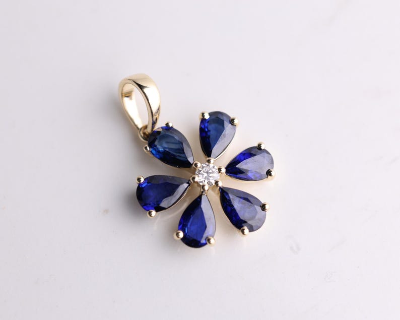 14K Gold Blue Sapphire Pendant Necklace, September Birthstone Jewelry