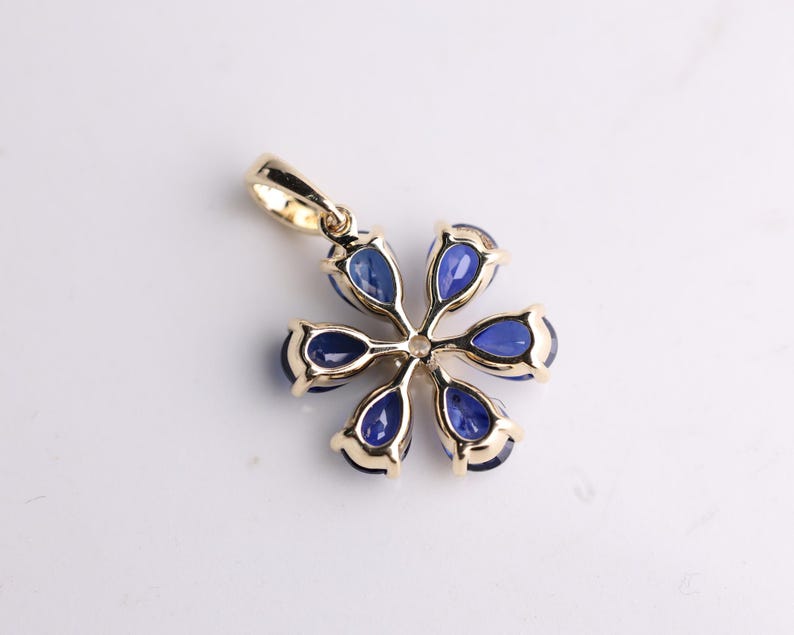 14K Gold Blue Sapphire Pendant Necklace, September Birthstone Jewelry