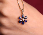 14K Gold Blue Sapphire Pendant Necklace, September Birthstone Jewelry