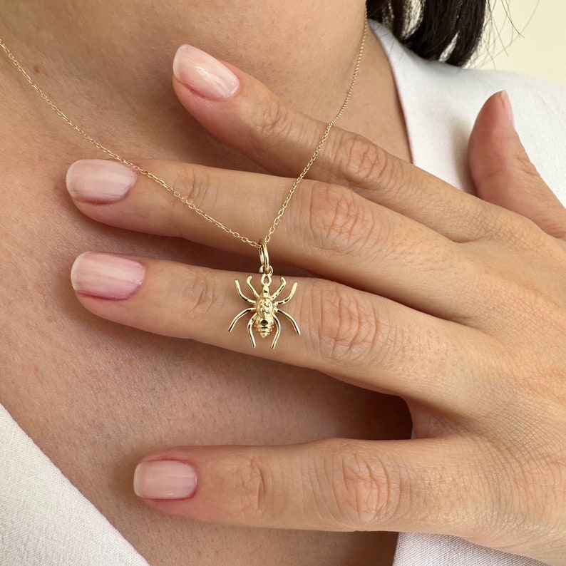 14K Gold Spider Tarantula Necklace Halloween Jewlery