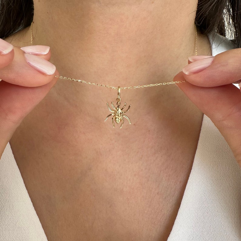 14K Gold Spider Tarantula Necklace Halloween Jewlery