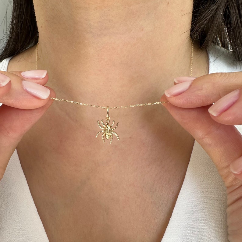 14K Gold Spider Tarantula Necklace Halloween Jewlery