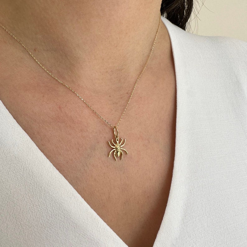 14K Gold Spider Tarantula Necklace Halloween Jewlery