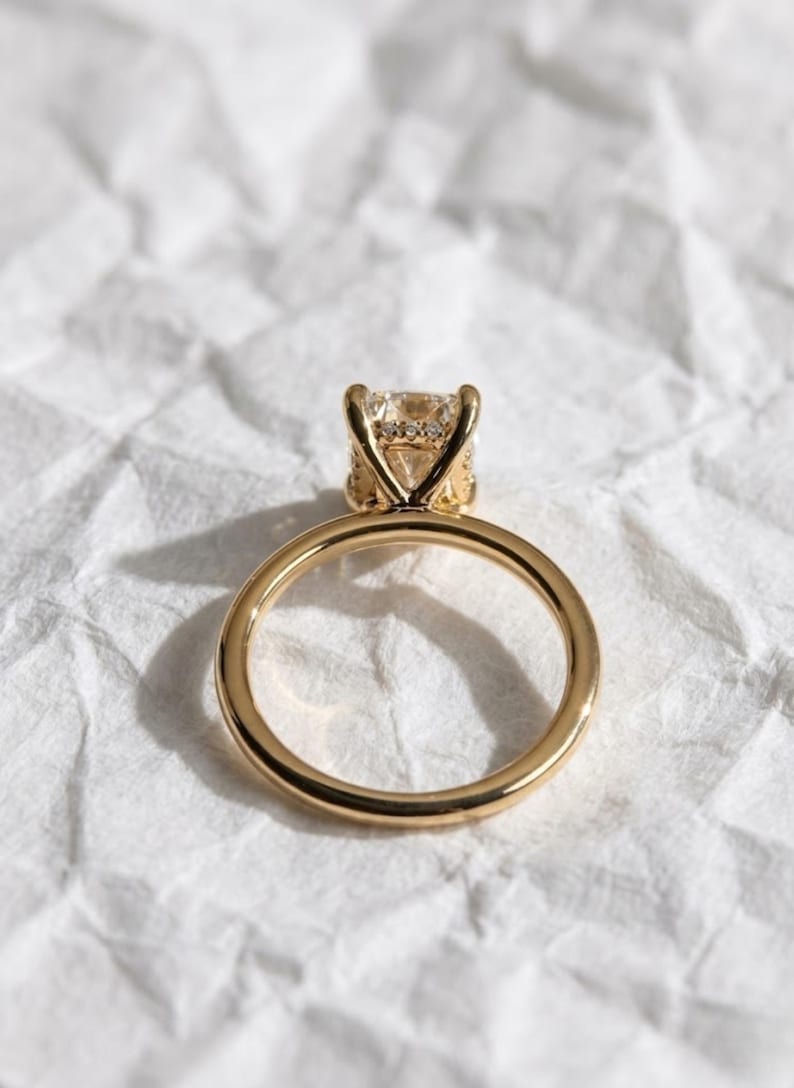 Unique Cushion Cut Lab Grown Diamond Engagement Ring, 14K Solid Gold Diamond Bridal Ring