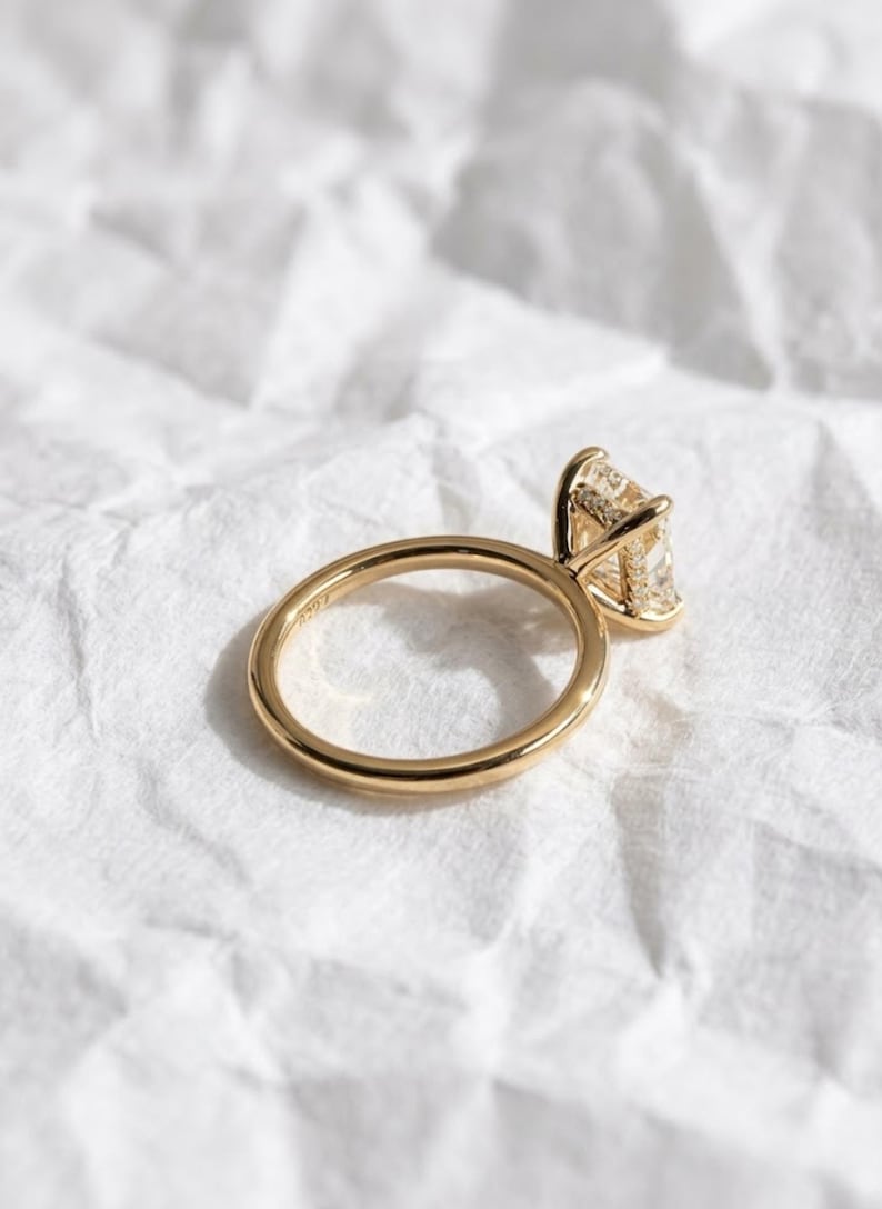 Unique Cushion Cut Lab Grown Diamond Engagement Ring, 14K Solid Gold Diamond Bridal Ring