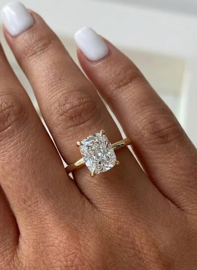 Unique Cushion Cut Lab Grown Diamond Engagement Ring, 14K Solid Gold Diamond Bridal Ring