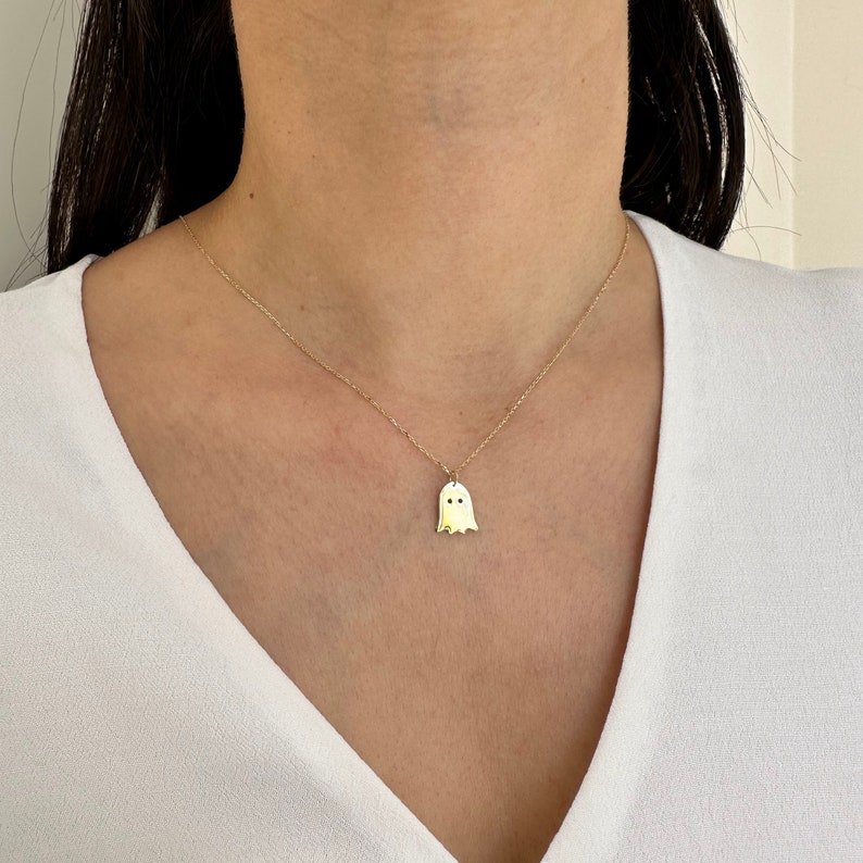 14K Gold Ghost Halloween Necklace