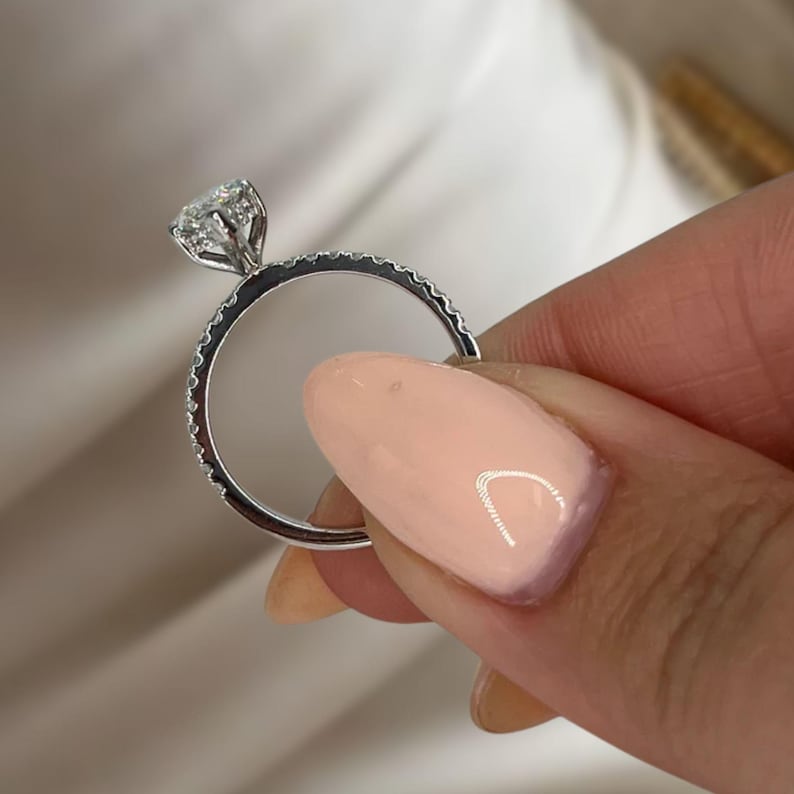 14K Gold Marquise Cut Lab Grown Diamond Solitaire Hidden Halo Engagement Ring
