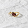 Marquise Cut Red Garnet Engagement Ring, Solitaire Bypass Anniversary Band, 14K Solid Gold