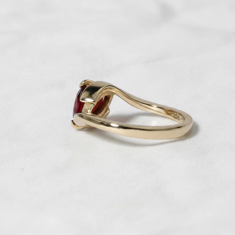 Marquise Cut Red Garnet Engagement Ring, Solitaire Bypass Anniversary Band, 14K Solid Gold