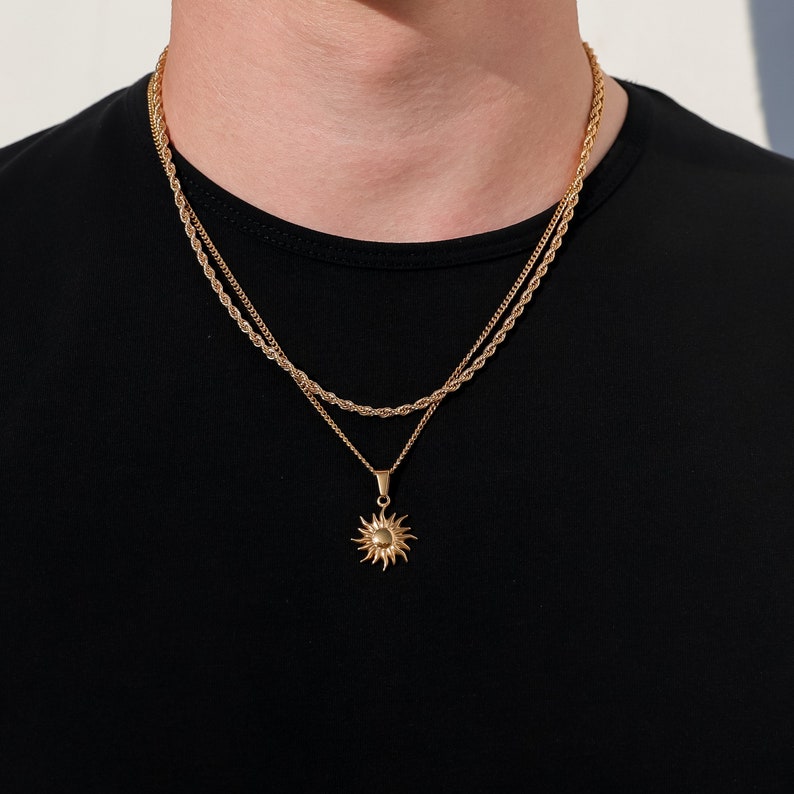 14K Gold Sun Pendant Necklace For Men