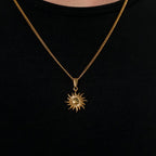 14K Gold Sun Pendant Necklace For Men