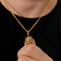 14K Gold Sun Pendant Necklace For Men
