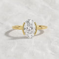 2 Carat Oval Lab Grown Diamond Half Bezel Solitaire Ring / 14K Gold Unique Oval Diamond Ring, Dainty Engagement Ring