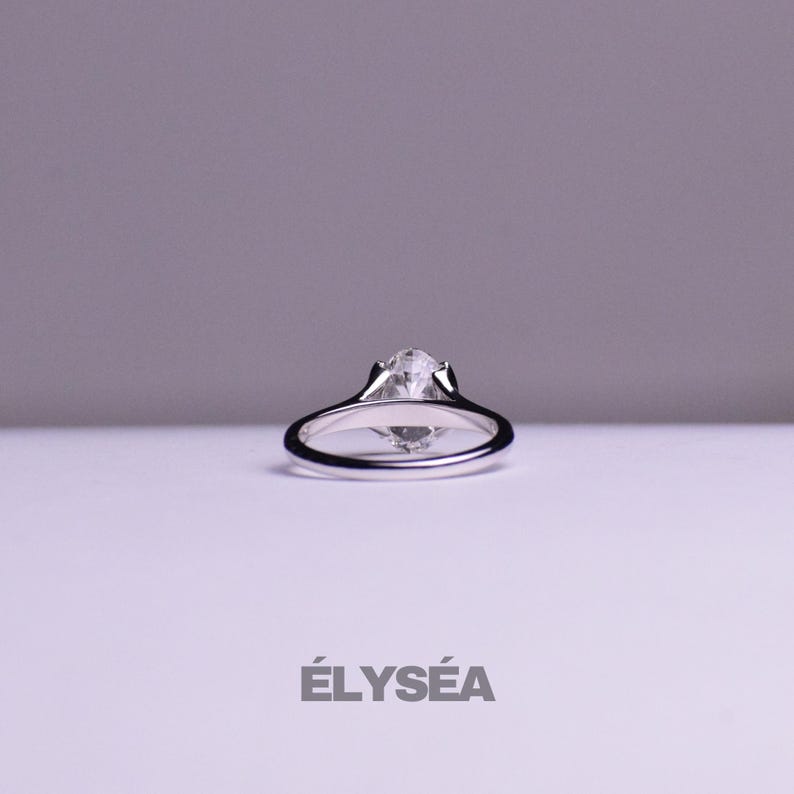 2 Carat Oval Lab Grown Diamond Half Bezel Solitaire Ring / 14K Gold Unique Oval Diamond Ring, Dainty Engagement Ring