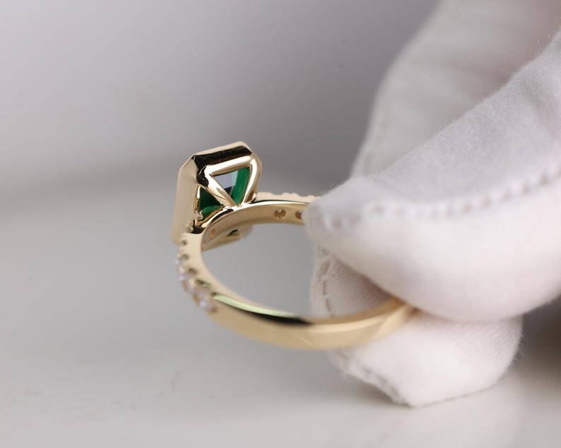Emerald Gemstone Engagement Ring, 2.05 CT Emerald Cut Halo Wedding Ring, May Birthstone Ring
