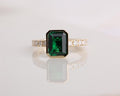 Emerald Gemstone Engagement Ring, 2.05 CT Emerald Cut Halo Wedding Ring, May Birthstone Ring