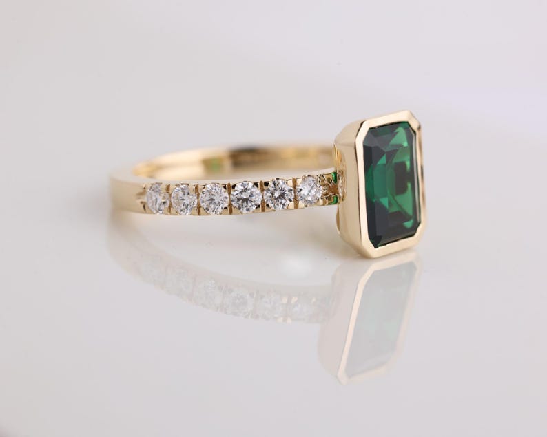 Emerald Gemstone Engagement Ring, 2.05 CT Emerald Cut Halo Wedding Ring, May Birthstone Ring