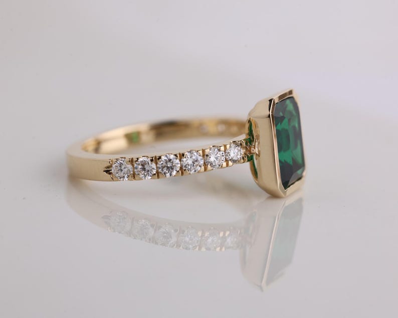 Emerald Gemstone Engagement Ring, 2.05 CT Emerald Cut Halo Wedding Ring, May Birthstone Ring
