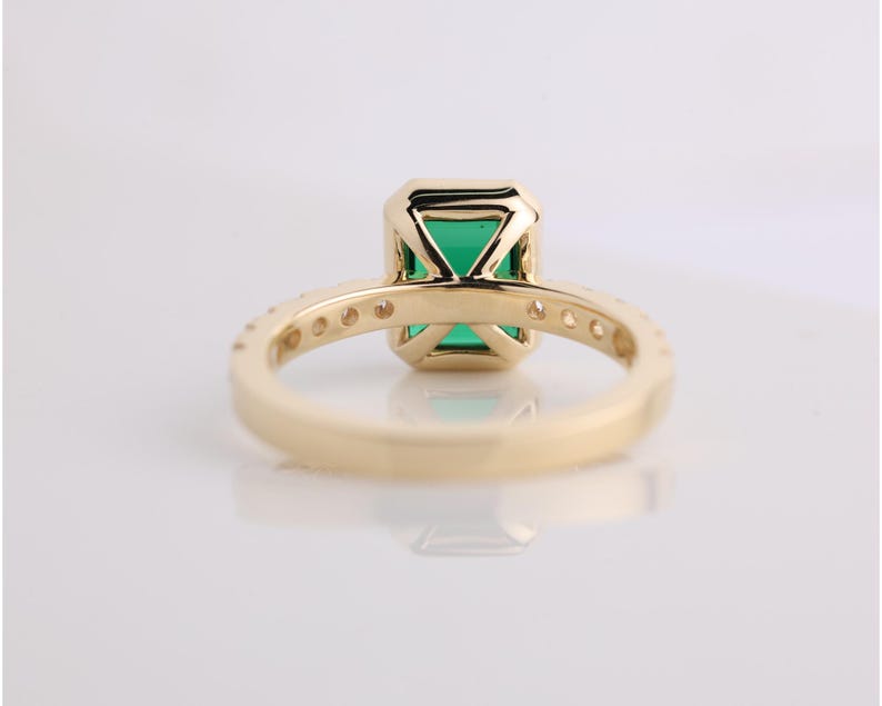 Emerald Gemstone Engagement Ring, 2.05 CT Emerald Cut Halo Wedding Ring, May Birthstone Ring