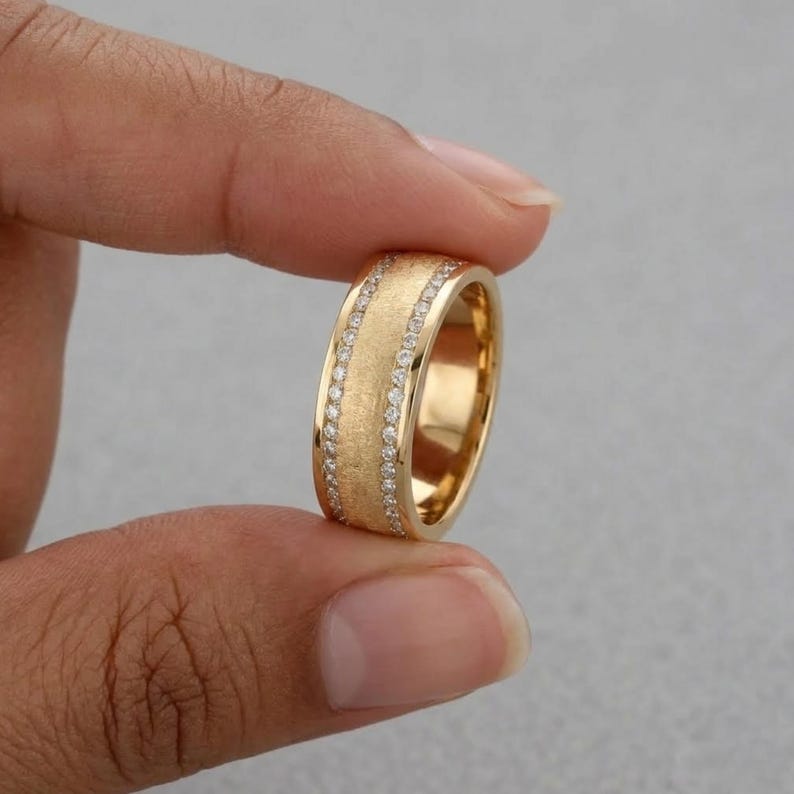 Men's Diamond Wedding Band, Matte Finish/Channel Setting Band, Birthday and Anniversary Gifts for Him