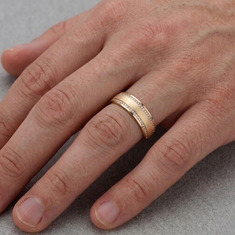 Men's Diamond Wedding Band, Matte Finish/Channel Setting Band, Birthday and Anniversary Gifts for Him