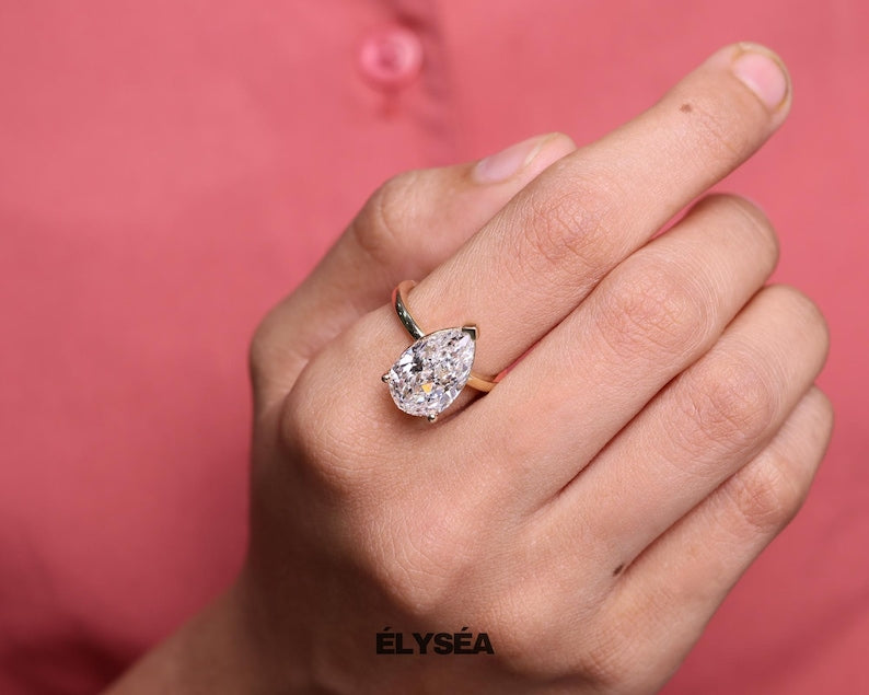 5 Carat Pear Cut Lab Grown Diamond Solitaire Engagement Ring / 14K Yellow Gold / IGI Certified