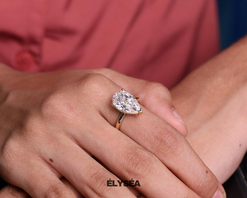 5 Carat Pear Cut Lab Grown Diamond Solitaire Engagement Ring / 14K Yellow Gold / IGI Certified