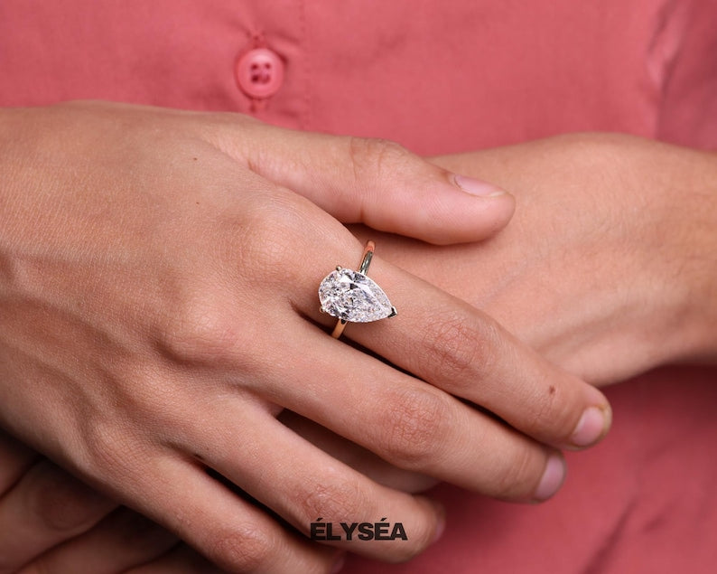 5 Carat Pear Cut Lab Grown Diamond Solitaire Engagement Ring / 14K Yellow Gold / IGI Certified