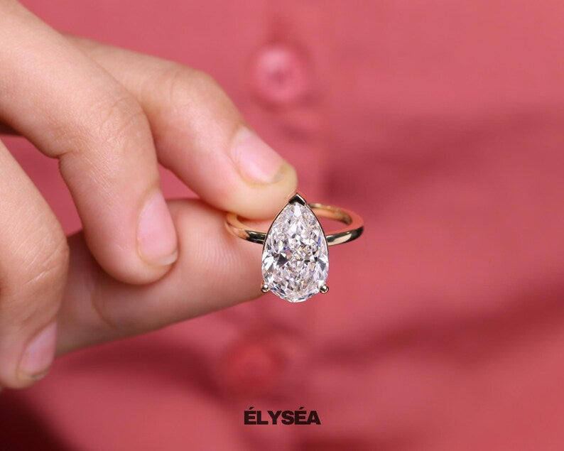 5 Carat Pear Cut Lab Grown Diamond Solitaire Engagement Ring / 14K Yellow Gold / IGI Certified