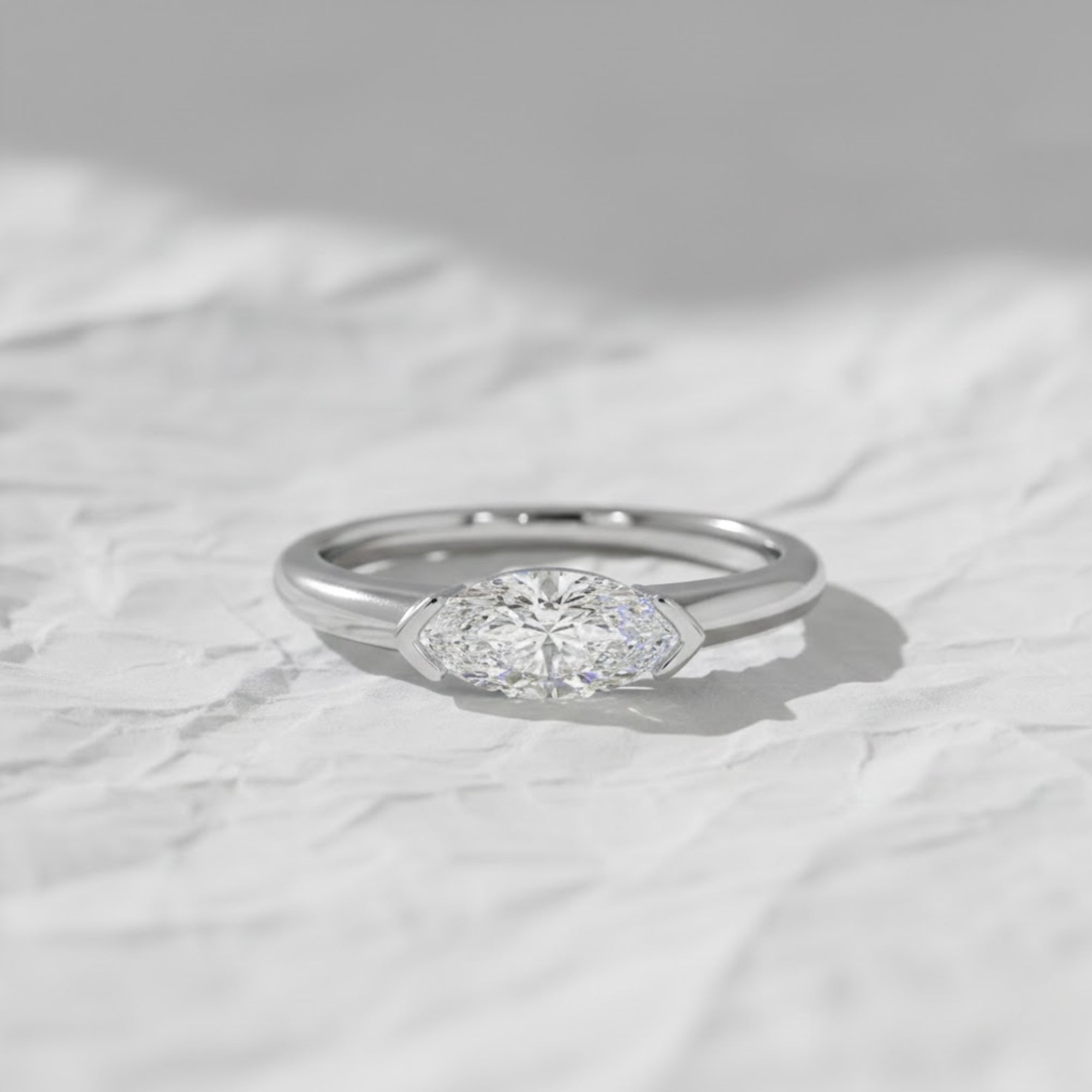 1 ctw East-West Marquise Shaped Lab Grown Diamond Engagement Ring, Anniversary Gift for Her