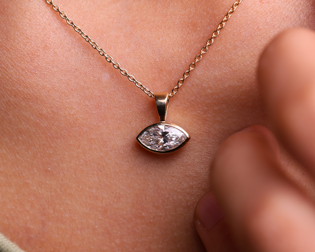 14K Solid Gold East West Marquise Cut Lab Grown Diamond Wedding Pendant For Women