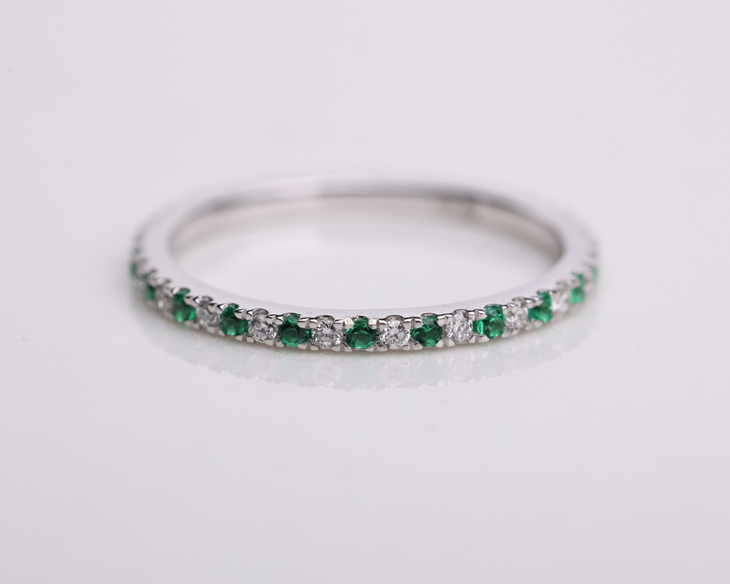 Emerald and Lab Grown Diamond Eternity Wedding Band