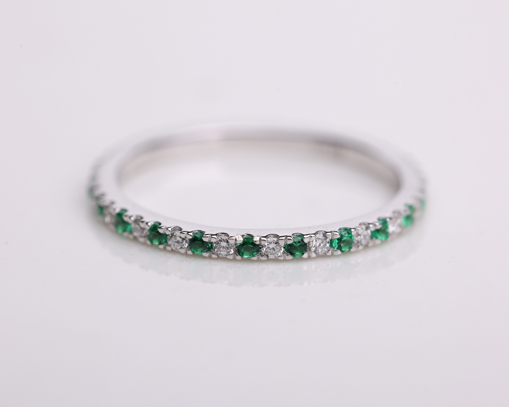 Emerald and Lab Grown Diamond Eternity Wedding Band