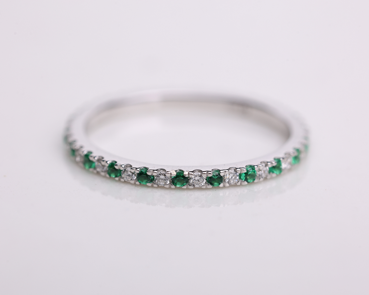 Emerald and Lab Grown Diamond Eternity Wedding Band