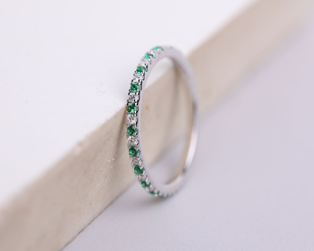 Emerald and Lab Grown Diamond Eternity Wedding Band