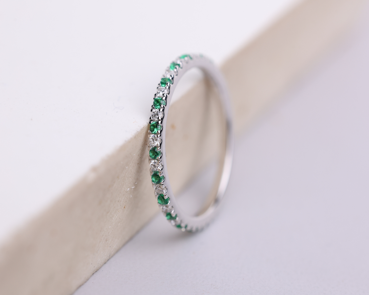 Emerald and Lab Grown Diamond Eternity Wedding Band