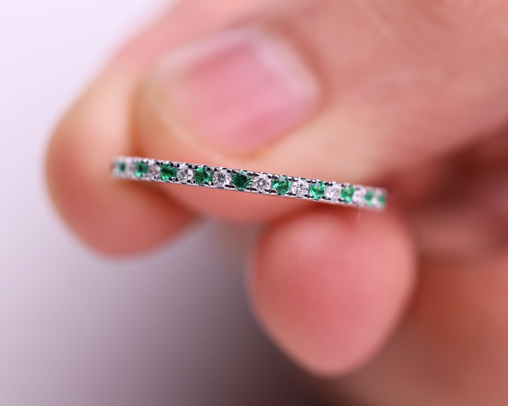 Emerald and Lab Grown Diamond Eternity Wedding Band