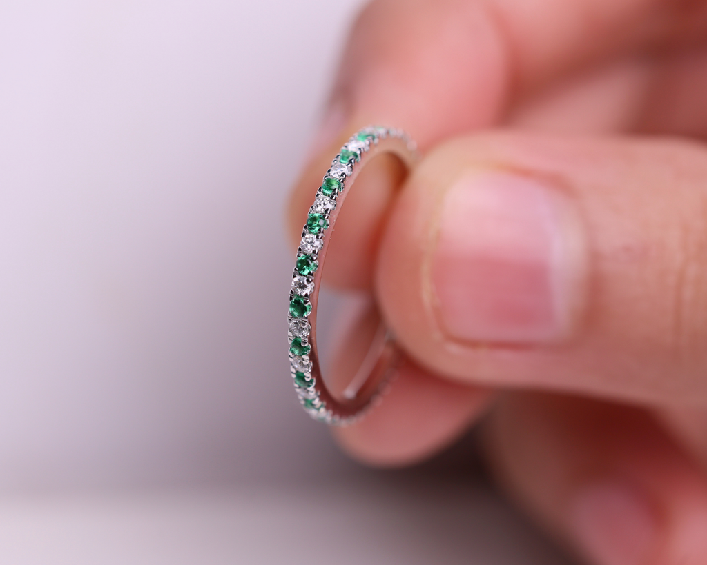 Emerald and Lab Grown Diamond Eternity Wedding Band