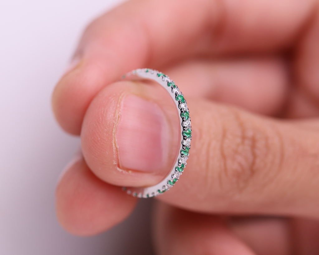 Emerald and Lab Grown Diamond Eternity Wedding Band