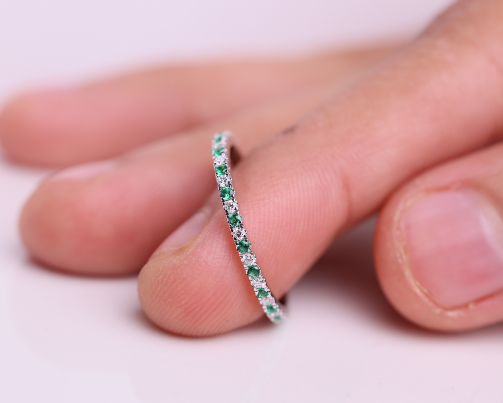 Emerald and Lab Grown Diamond Eternity Wedding Band