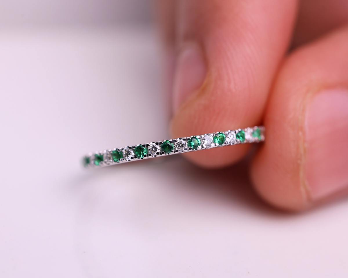 Emerald and Lab Grown Diamond Eternity Wedding Band