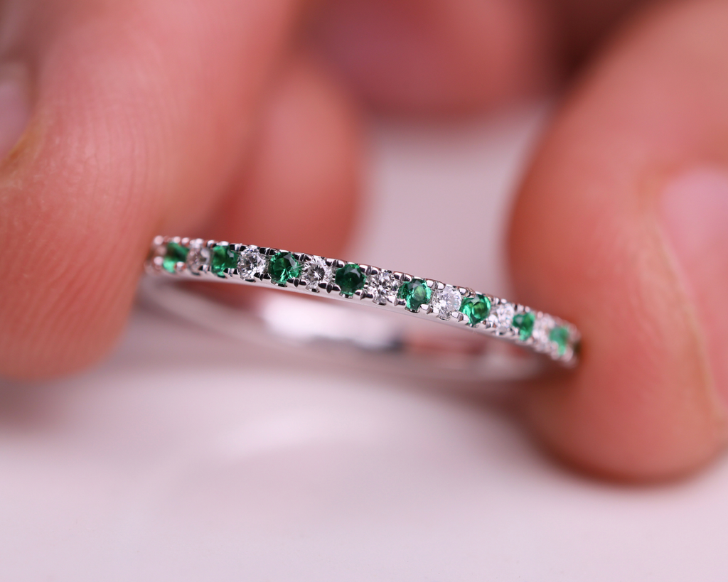 Emerald and Lab Grown Diamond Eternity Wedding Band