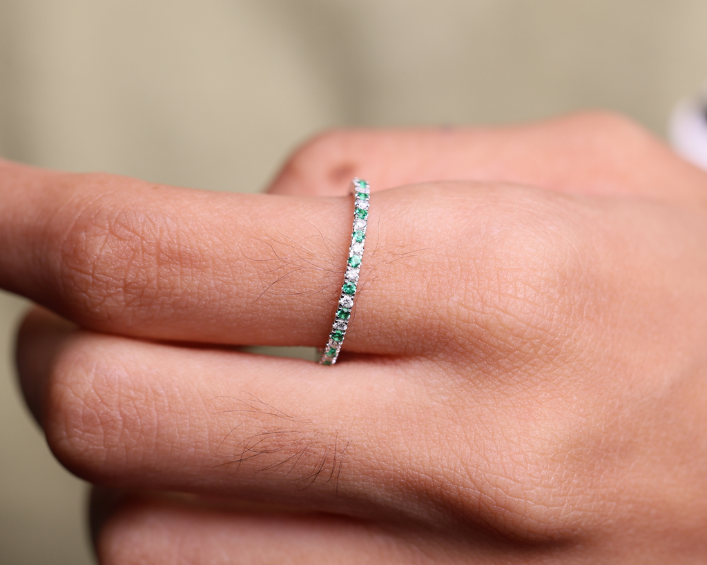 Emerald and Lab Grown Diamond Eternity Wedding Band